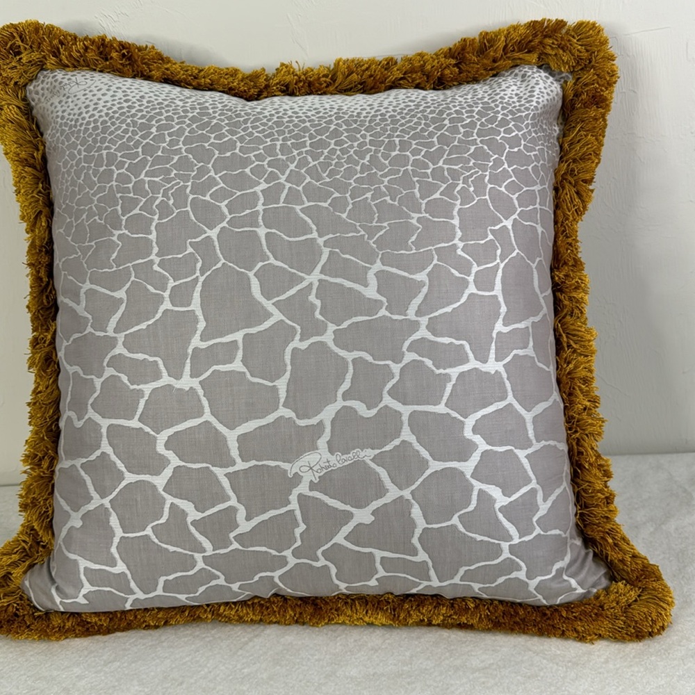 ROBERTO CAVALLI NEW NWT GRAY GOLD FRINGE GIRAFFE PRINT LARGE ACCENT PILLOW - Picture 12 of 13